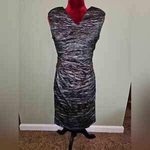 Calvin Klein Sleeveless Silver / Metallic Ruched Cocktail Evening Dress Beaded